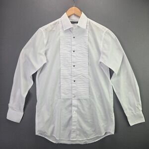 Adrienne Vittadini Tuxedo Shirt Pleated Bib M 15-15.5 White Black Studs Formal